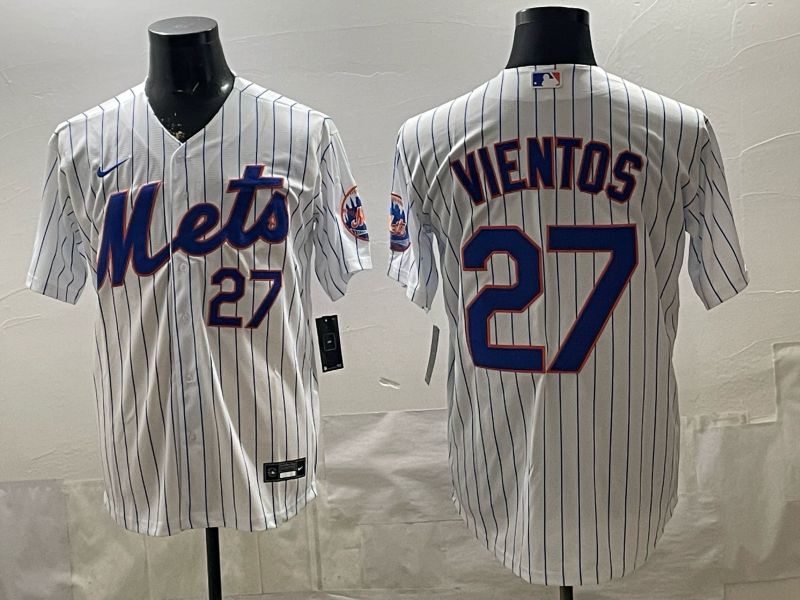 2026 Men Nike New York Mets #27 Vientos White Stripe Game MLB Jersey 005
